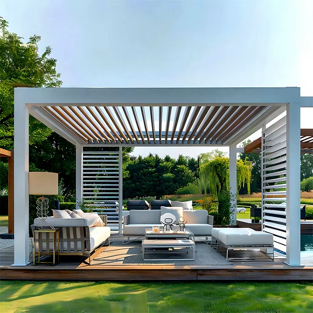 Outdoor Furniture Aluminum - Customized Aluminum Pergola Freestanding Double-layer Tempered