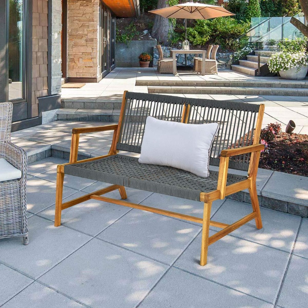 Outdoor Furniture Oil Teak - 2-Person Patio Acacia Wood Bench Loveseat,