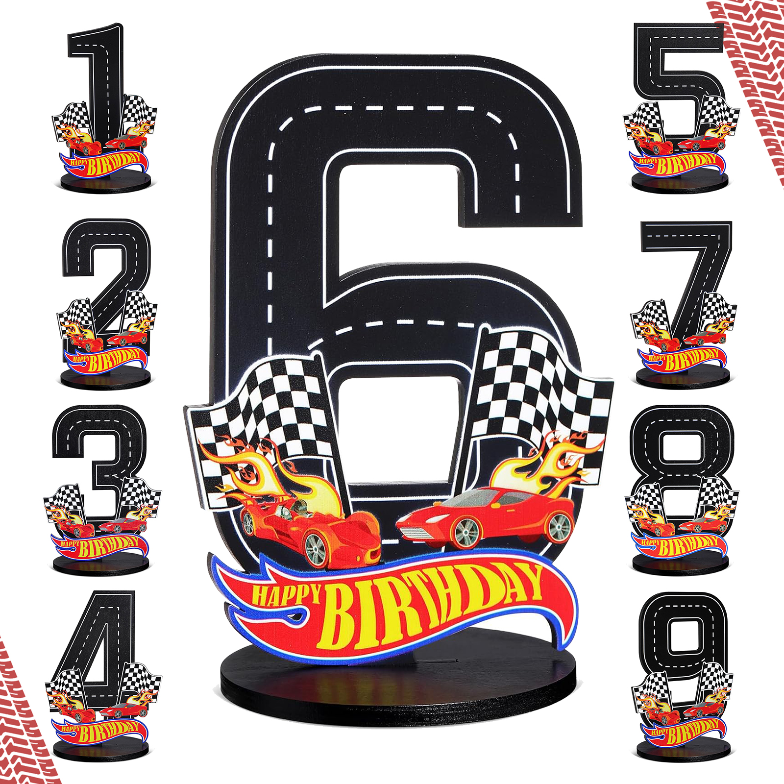 Outdoor Furniture Wood - Race Car 1-9th Birthday Number Sign