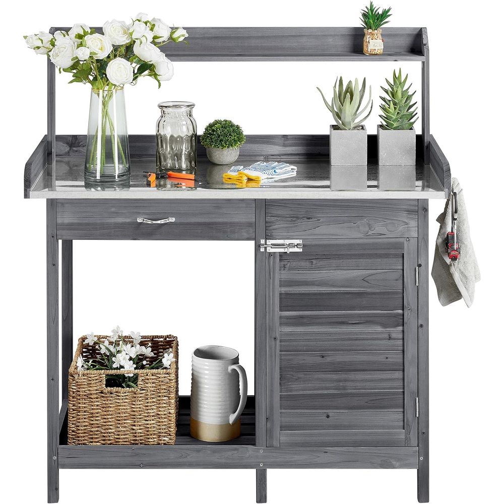 Garden Bench Metal - Outdoor Potting Bench Table, Garden Workstation