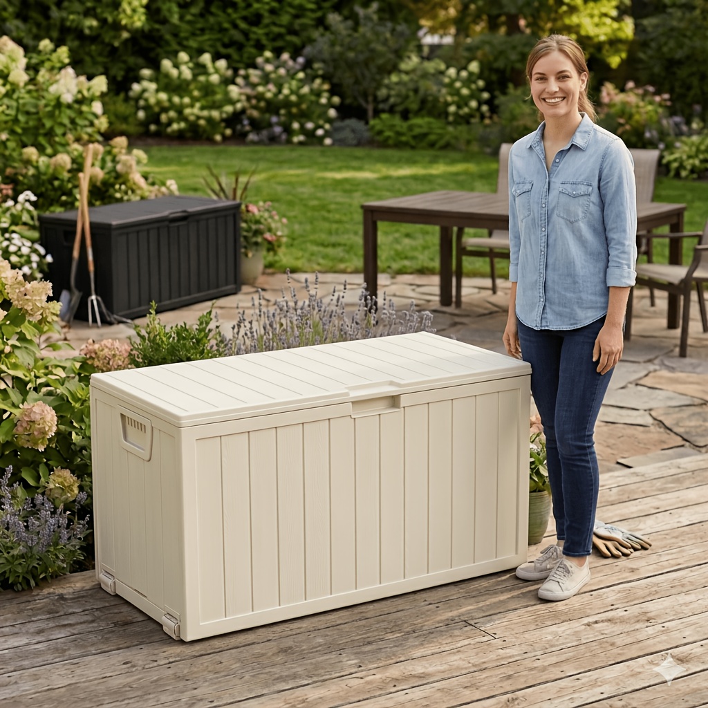 Garden Storage Box - 75/35 Gallon Outdoor Storage Box Waterproof