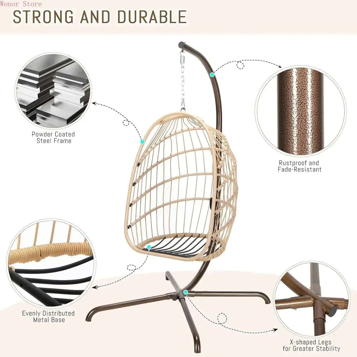 Outdoor Furniture Wood - Outdoor Swing Egg Chair with Stand,