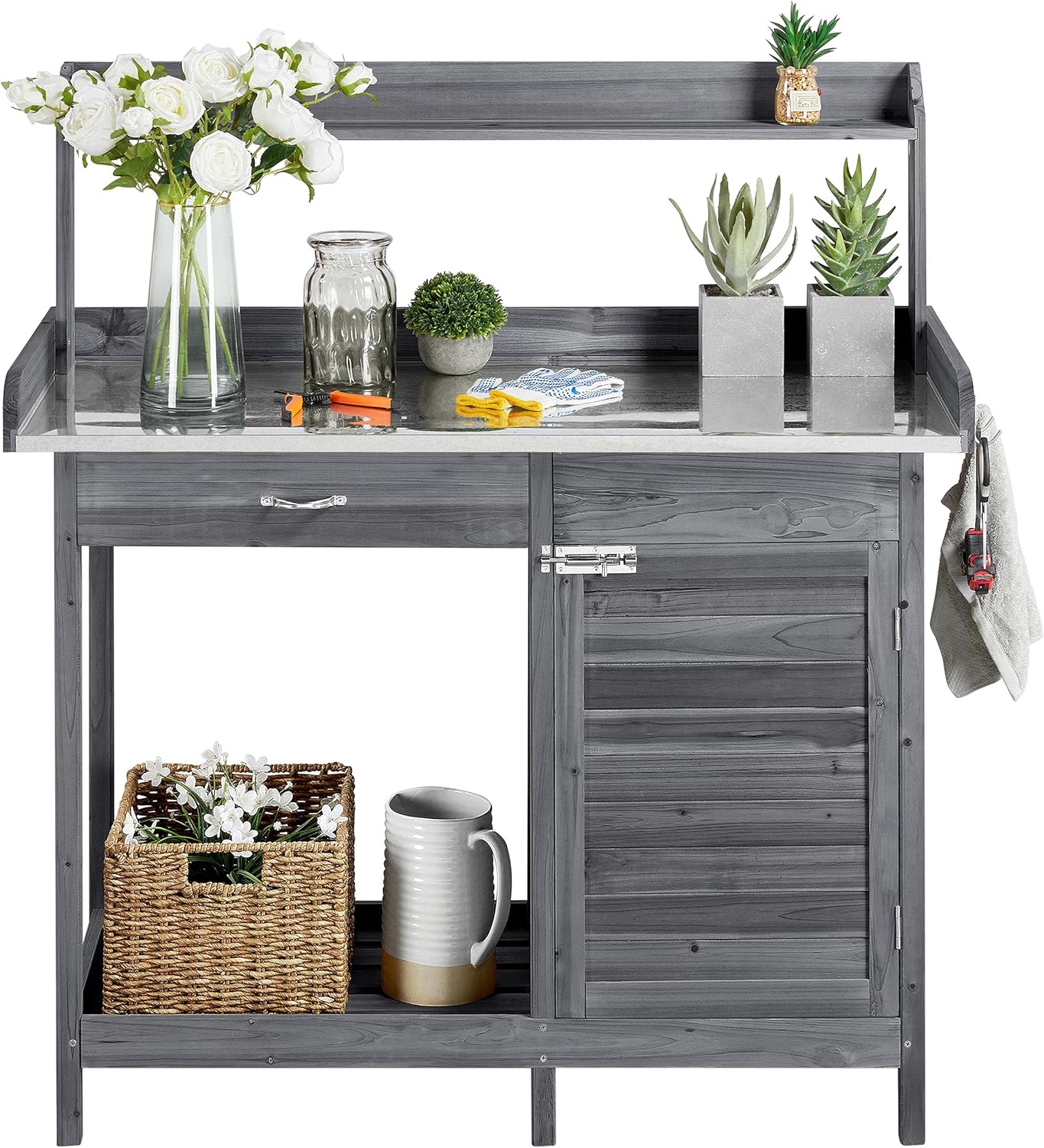 Garden Bench Metal - Outdoor Potting Bench Table with Metal
