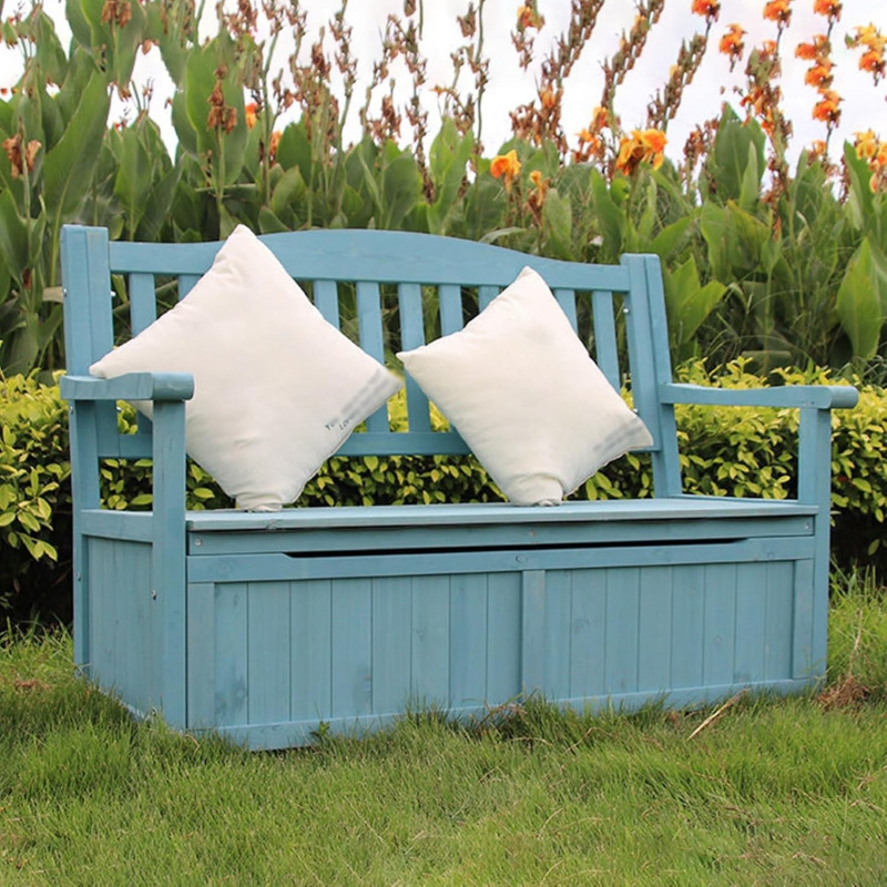 Garden Storage Box - 2026 New：48in Wooden Outdoor Storage with