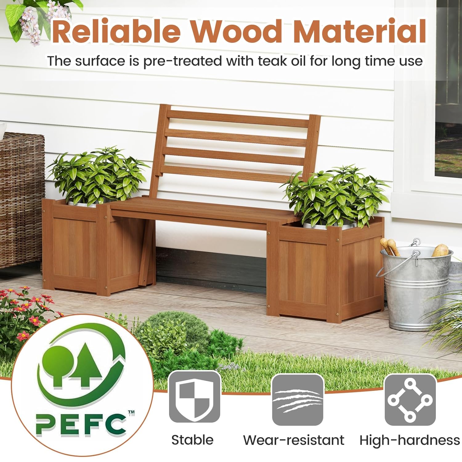 2-in-1 Wood Outdoor Bench with - Outdoor Furniture Oil Teak recensione e prezzo