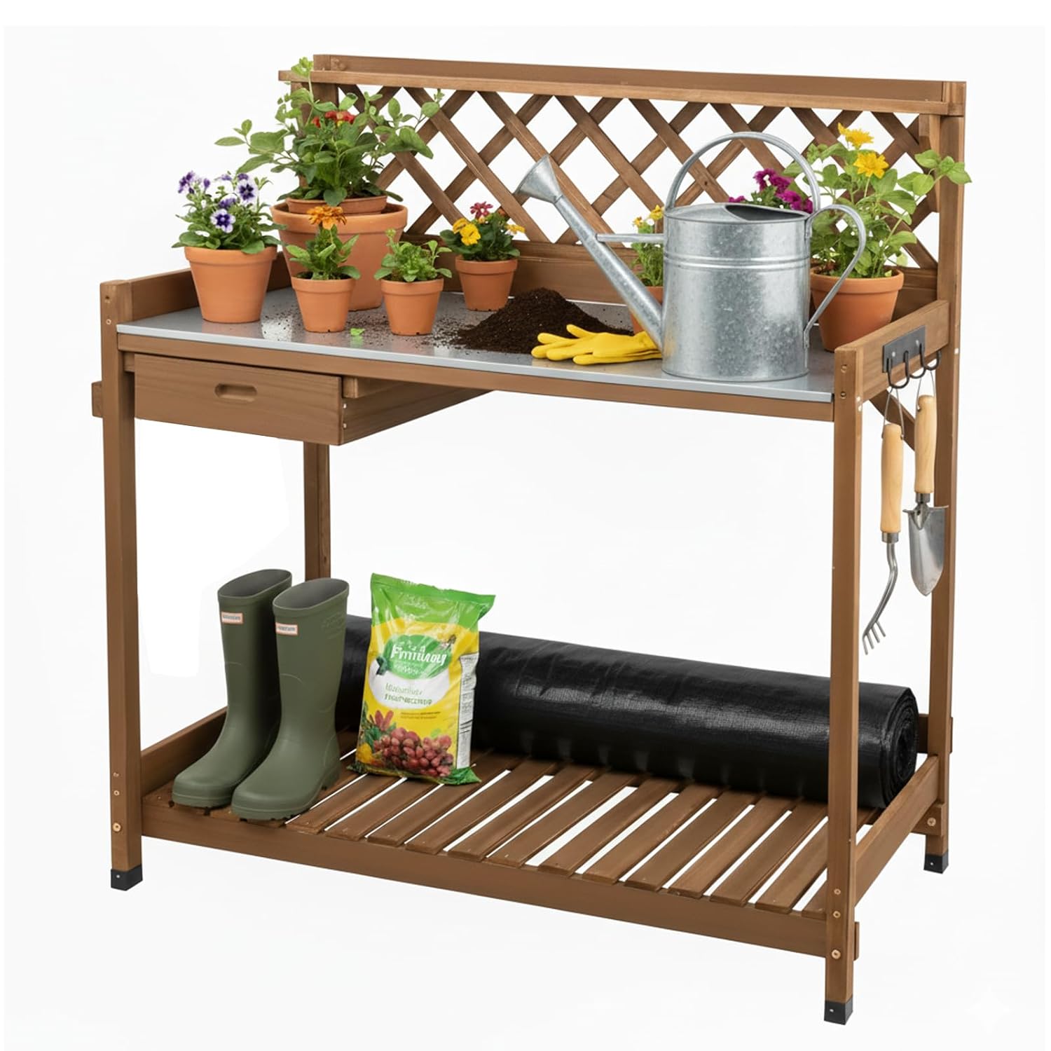 Natural Wood Potting Bench wit - Garden Bench Metal recensione e prezzo