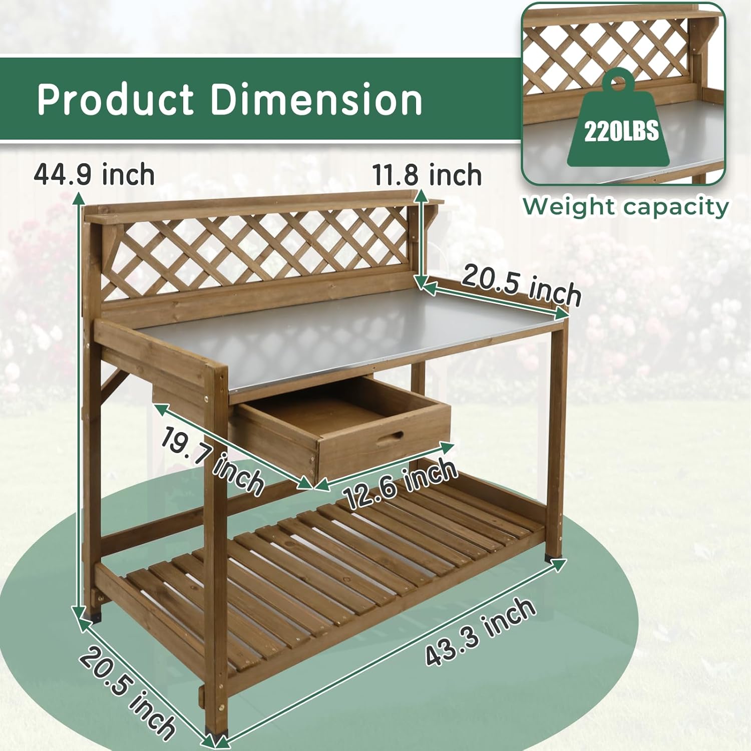 Natural Wood Potting Bench wit - Garden Bench Metal recensione e prezzo