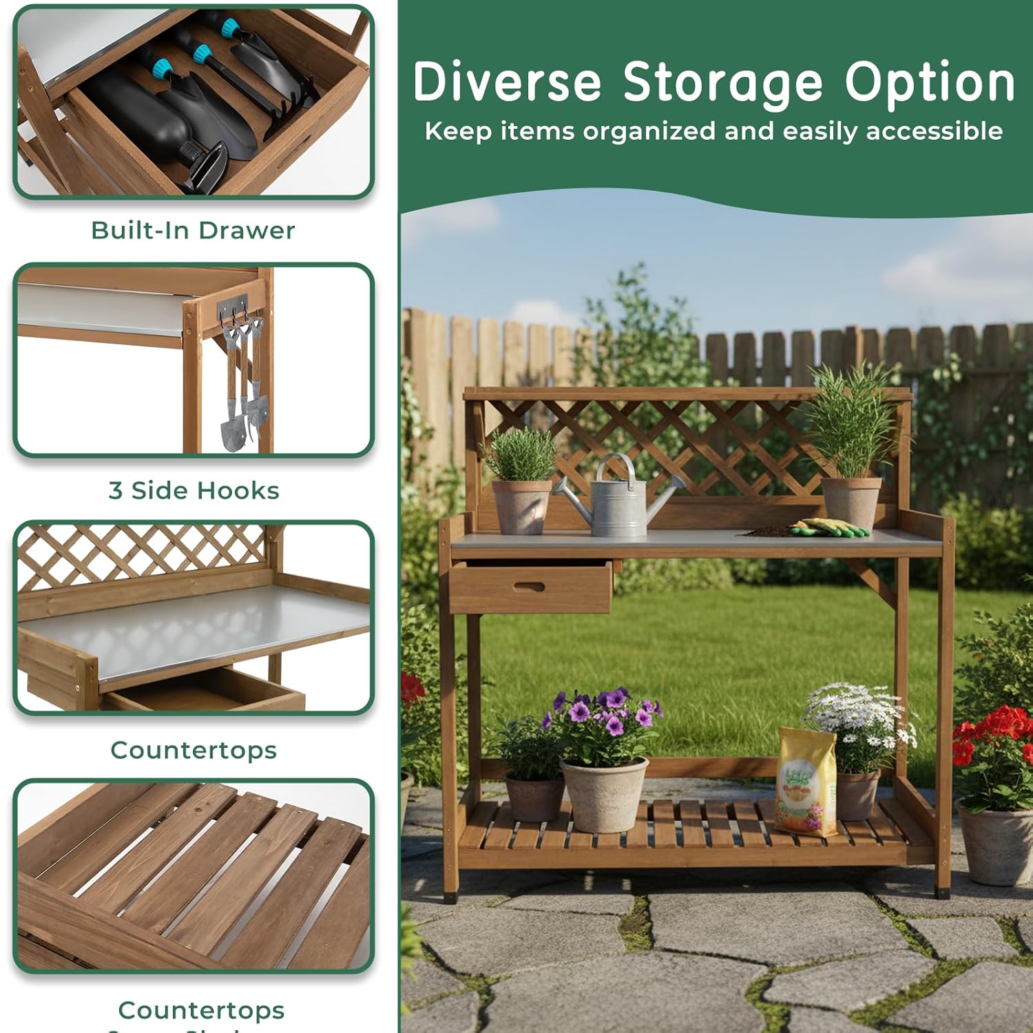 Natural Wood Potting Bench wit - Garden Bench Metal recensione e prezzo