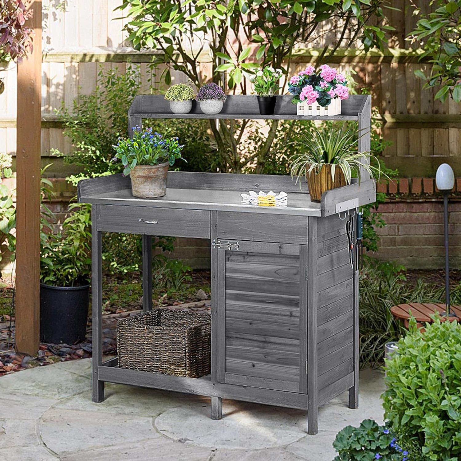 Outdoor Potting Bench Table wi - Garden Bench Metal recensione e prezzo