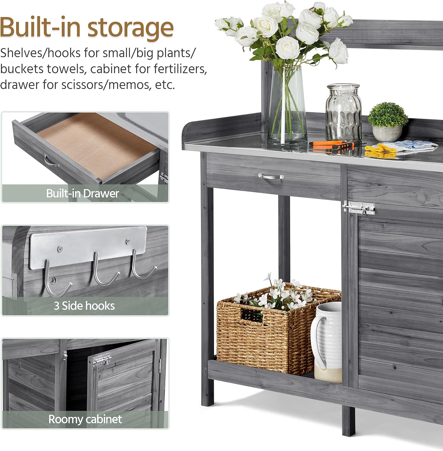 Outdoor Potting Bench Table wi - Garden Bench Metal recensione e prezzo